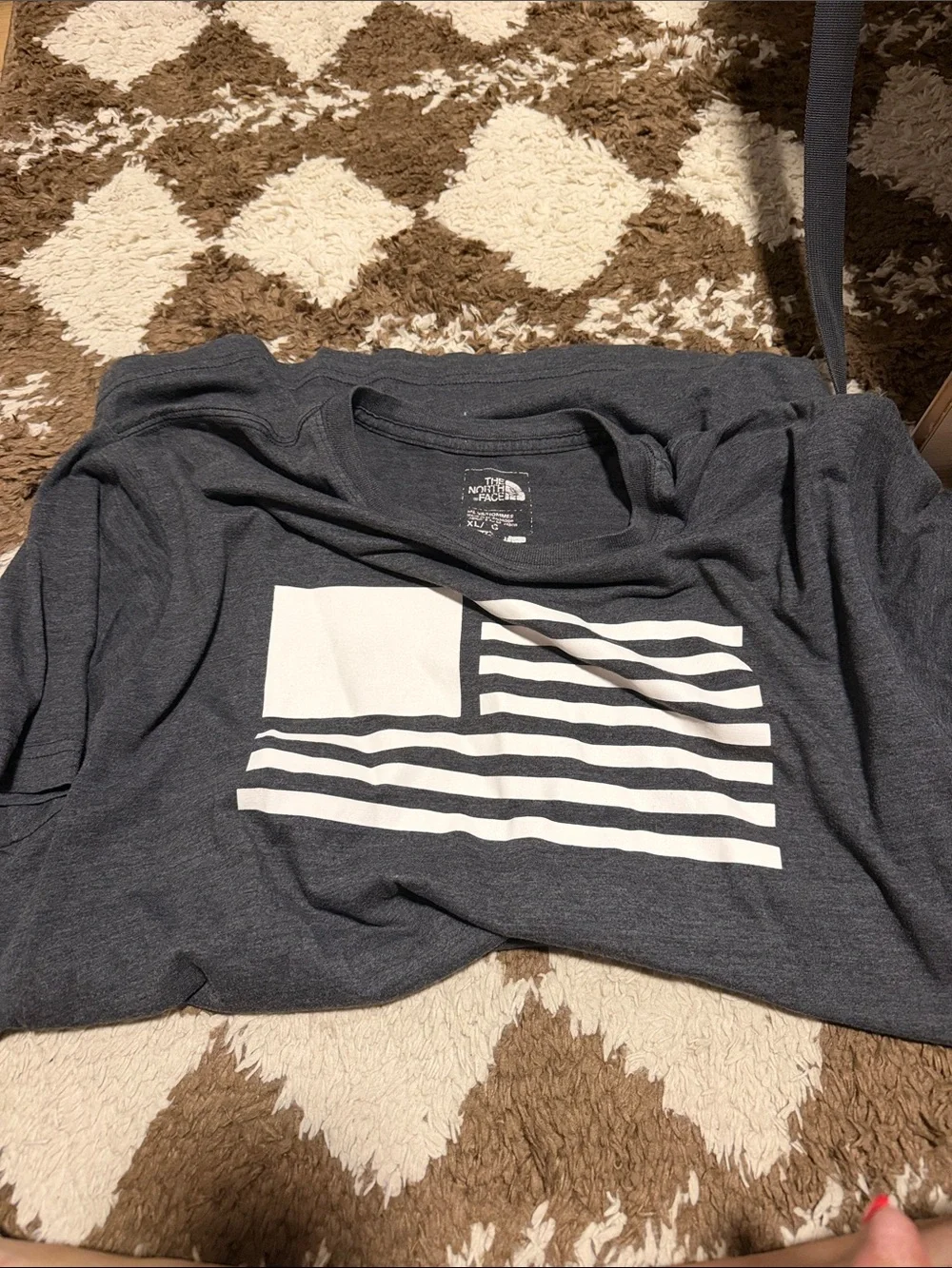 The North Face Dark Gray Short Sleeve Tee with White Flag Graphic